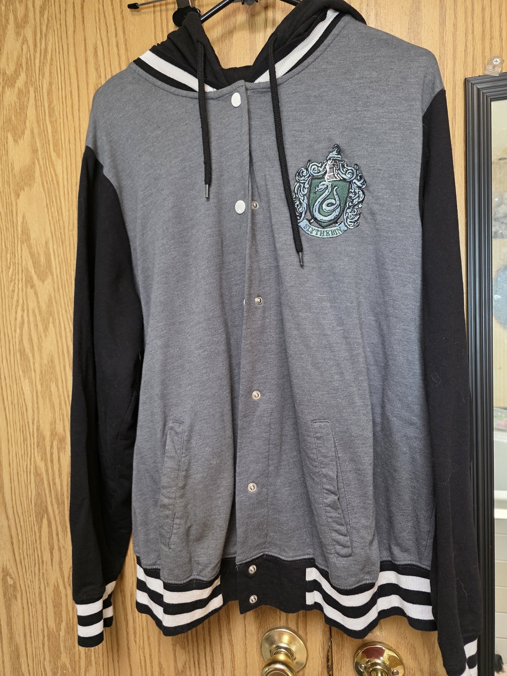 Warner Bros. Gray and Black Zip-Up Hoodie Jacket with Slytherin Crest